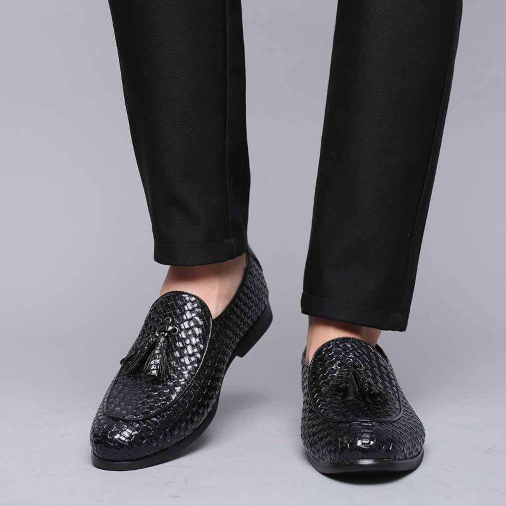 Men's Woven Tassel Loafers Black Burgundy