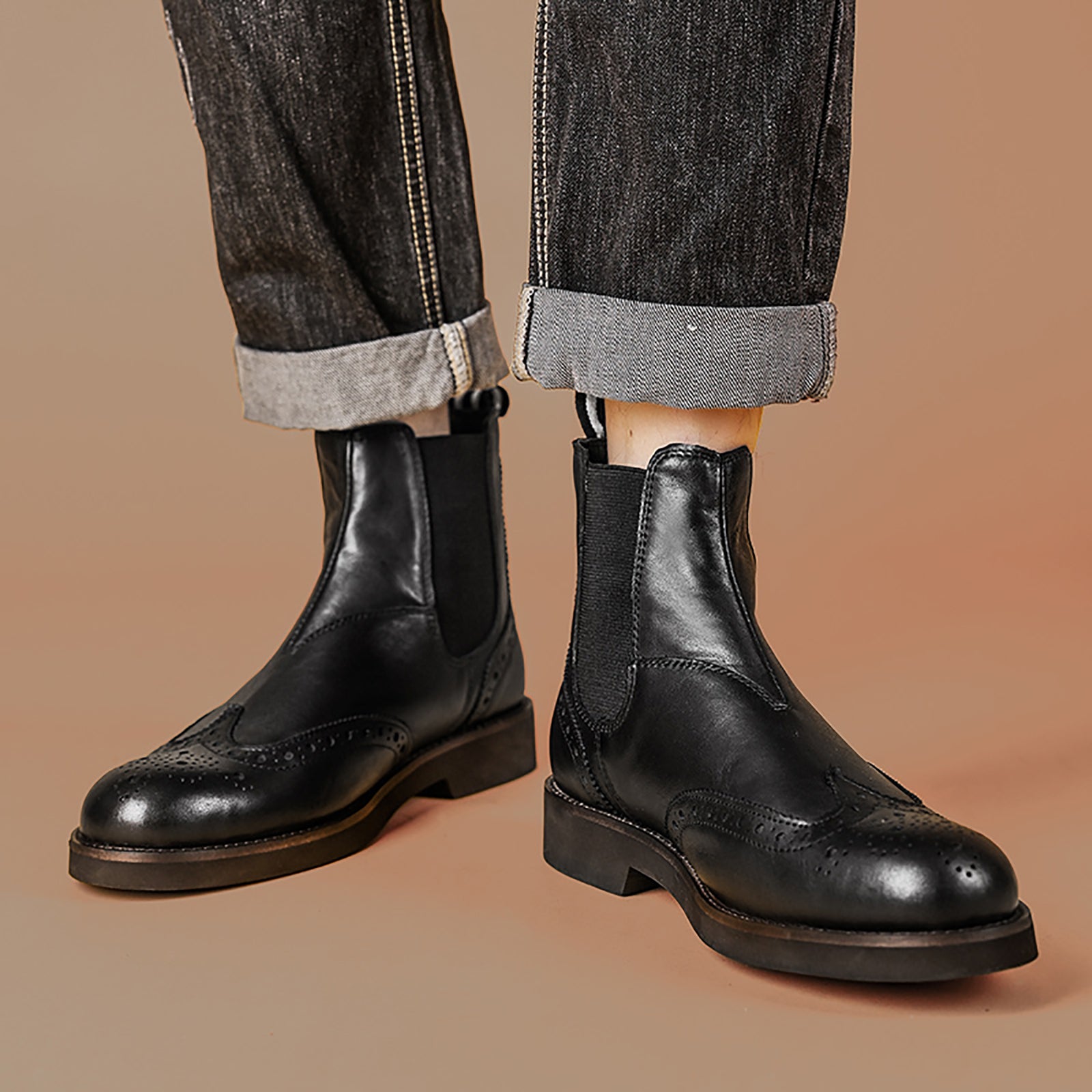 Botas Chelsea para hombre de piel con punta redonda 