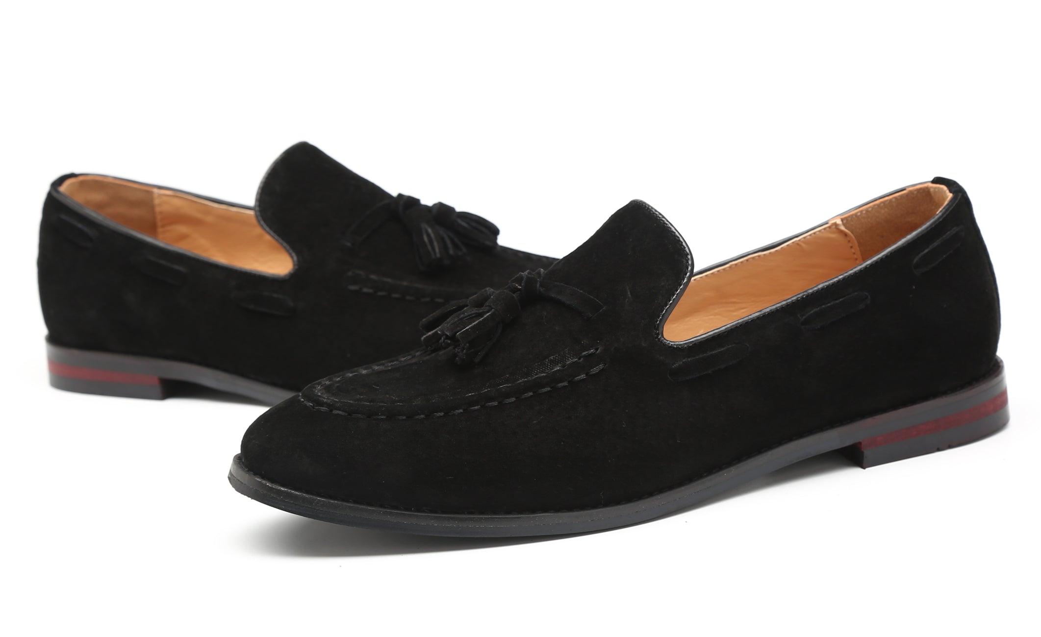 Men's Tassel Loafers Suede Flats Black Brown Tan