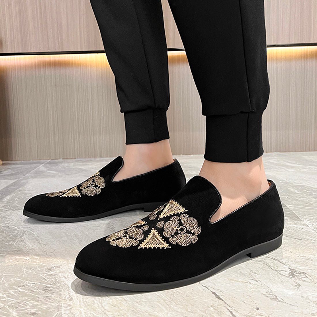 Men's Velvet Embroidery Smoking Loafers