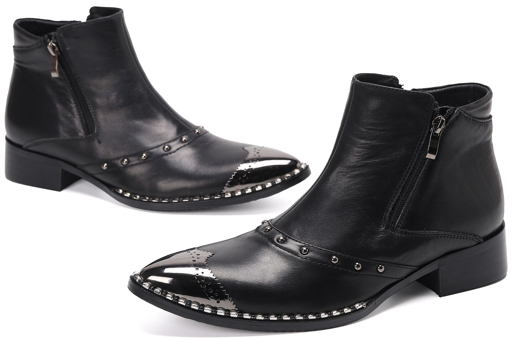 Men's Metal Tip Short Zipper Western Boots