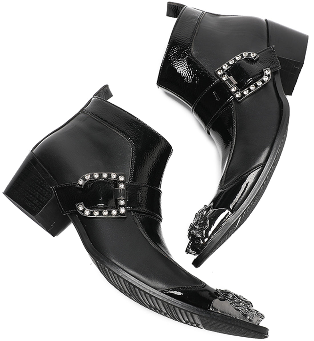 Men's Buckle Metal Tip Patent Leather Western Boots