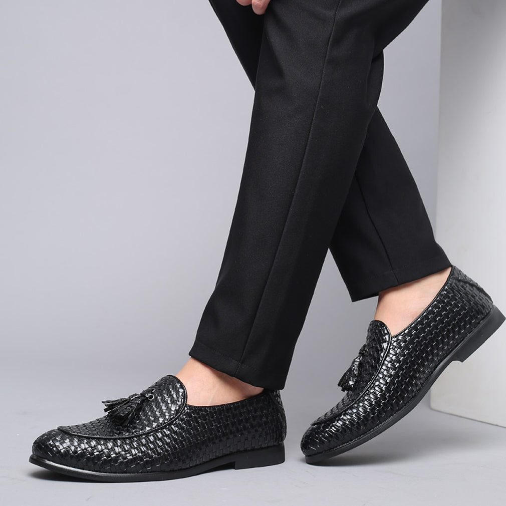 Men's Woven Tassel Loafers Black Burgundy