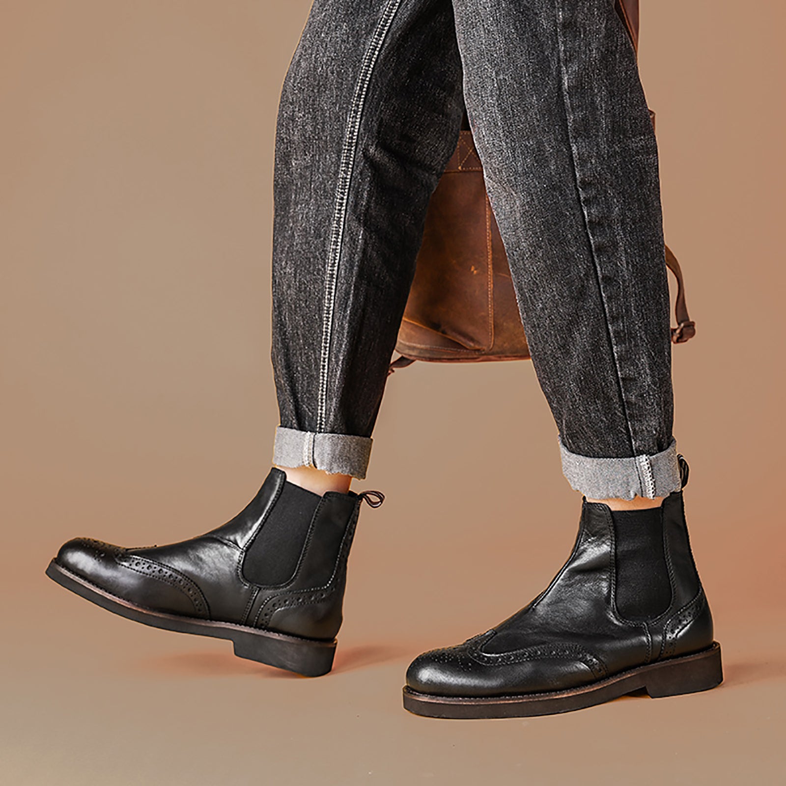 Botas Chelsea para hombre de piel con punta redonda 