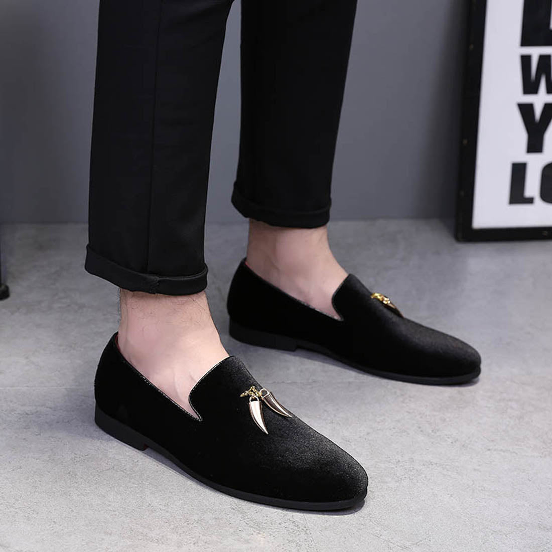 Men's Velvet Smoking Loafers Black Blue Red