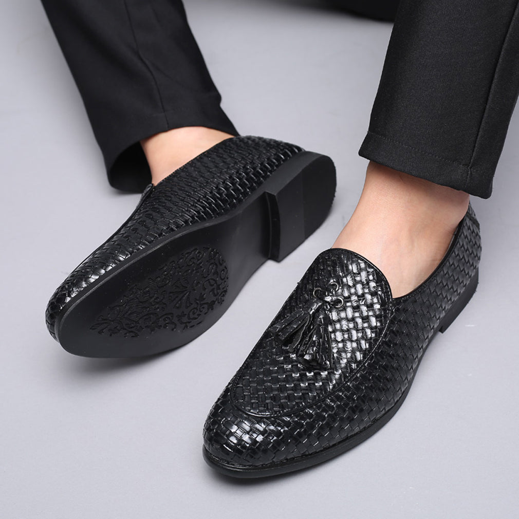 Mocasines con borlas tejidas para hombre Negro Burdeos