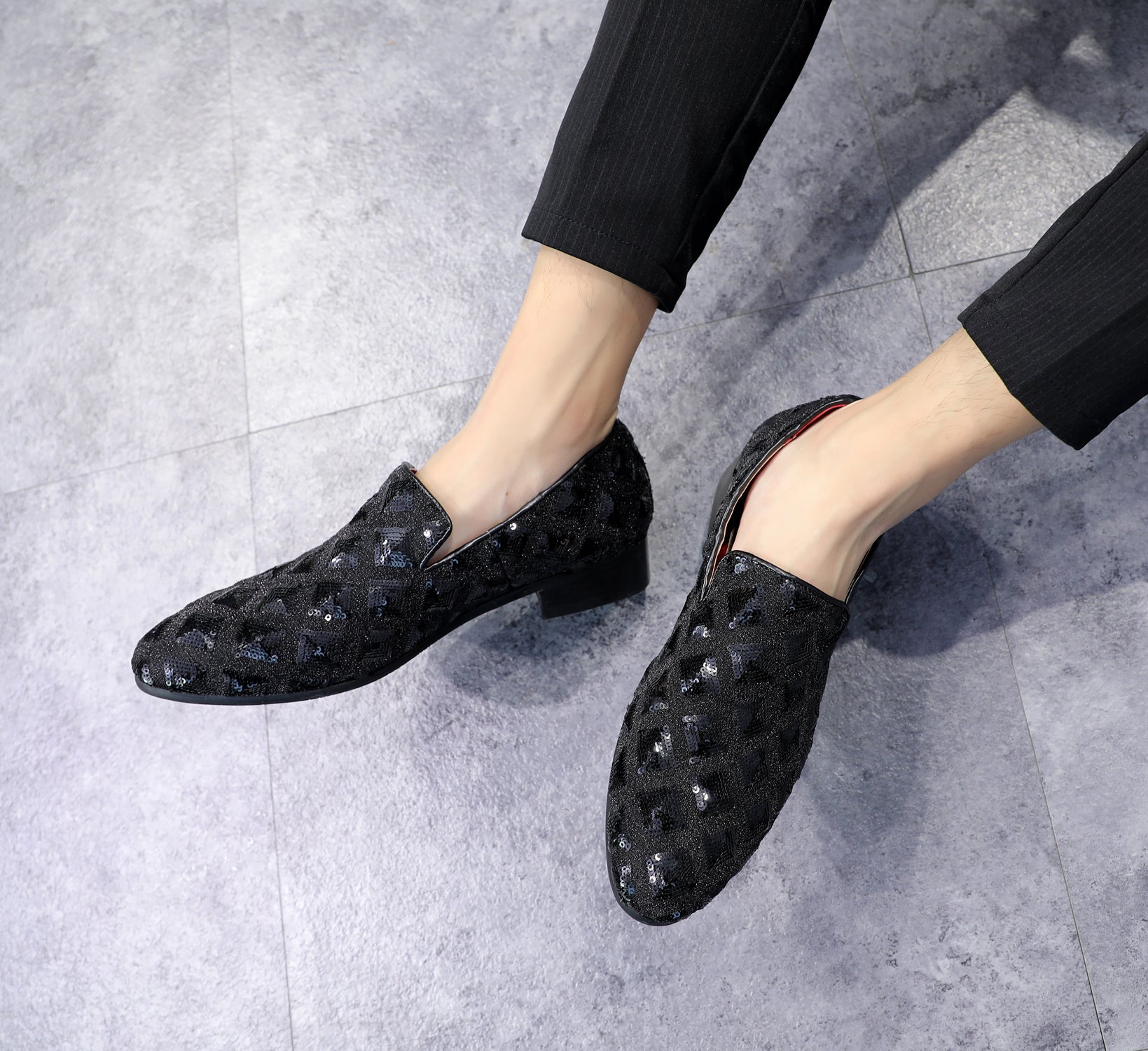 Mocasines para fumar con purpurina y paillettes para hombre 