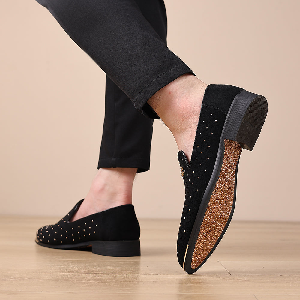 Men's Suede Beaded Tiger Smoking Loafers