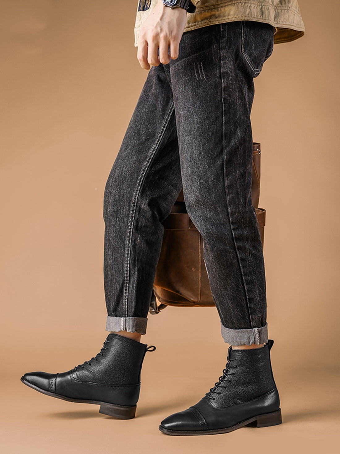Men's Brogue Dress Boots Above Ankle