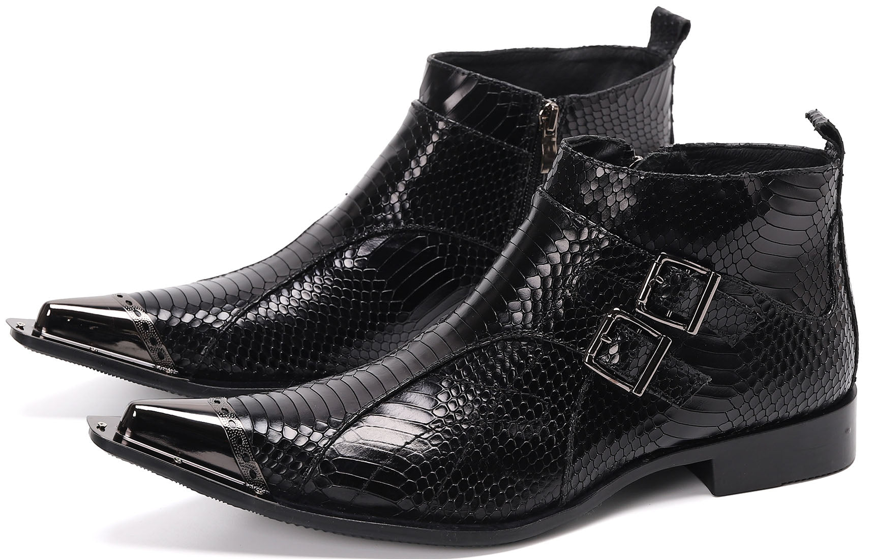 Men's Metal Tip Buckle Leather Western Boots