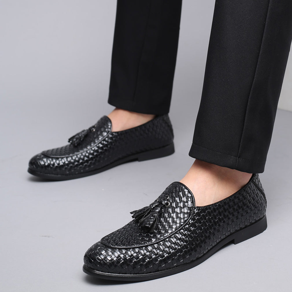 Men's Woven Tassel Loafers Black Burgundy