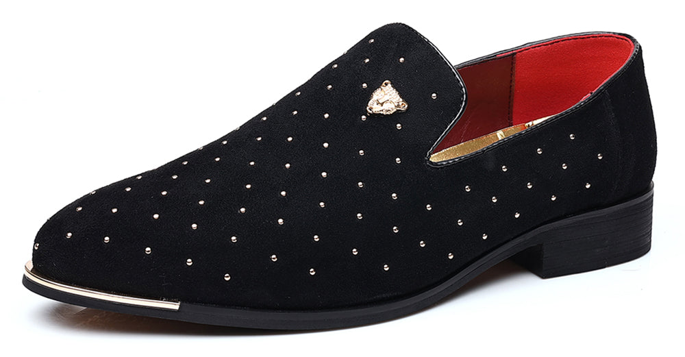 Men's Suede Beaded Tiger Smoking Loafers