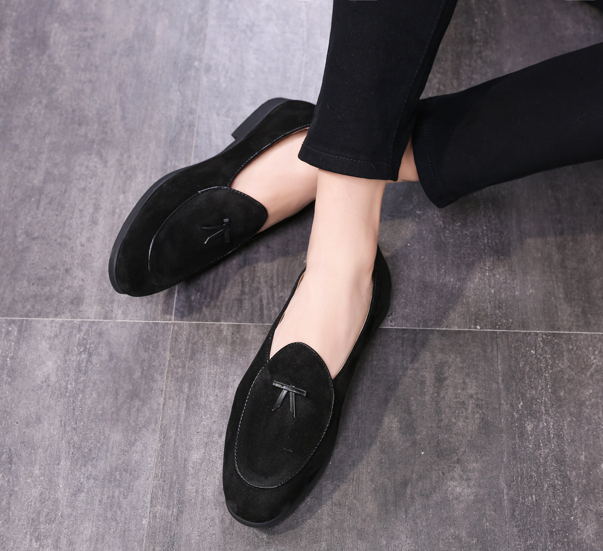 Men's Suede Bow Casual Loafers