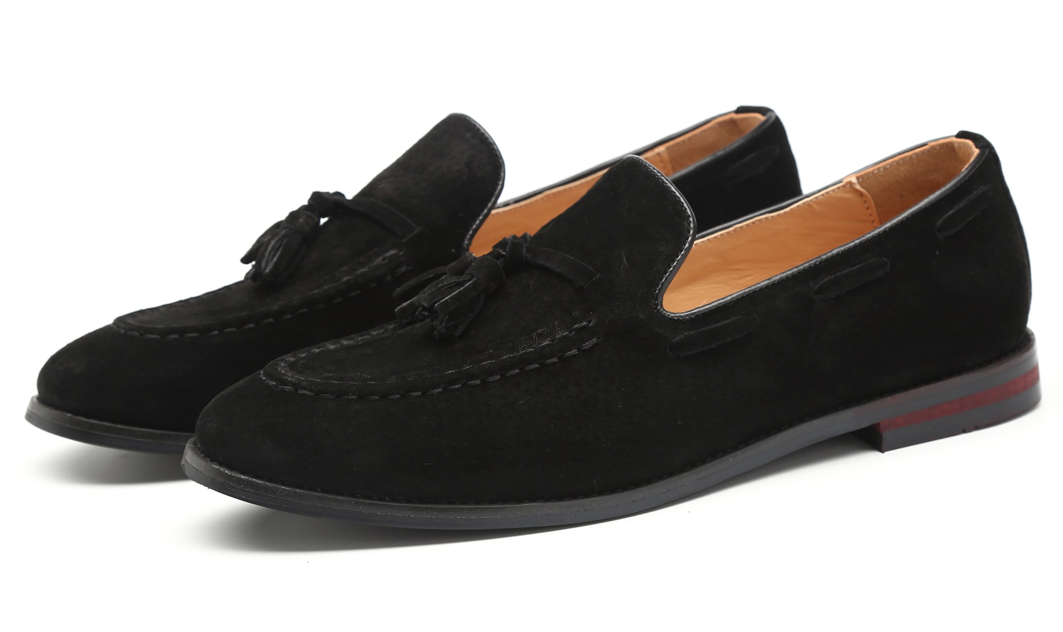 Men's Tassel Loafers Suede Flats Black Brown Tan