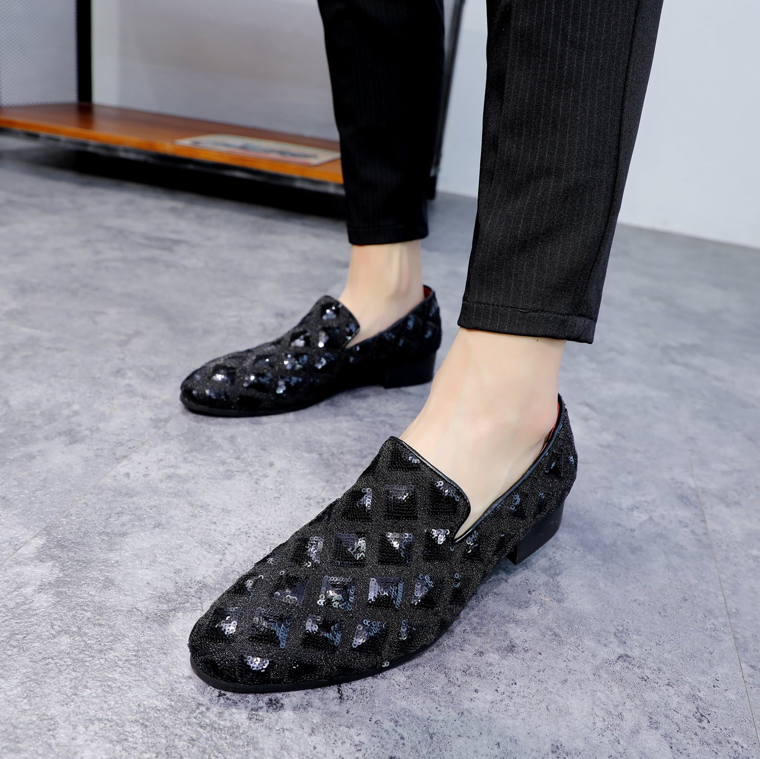 Mocasines para fumar con purpurina y paillettes para hombre 