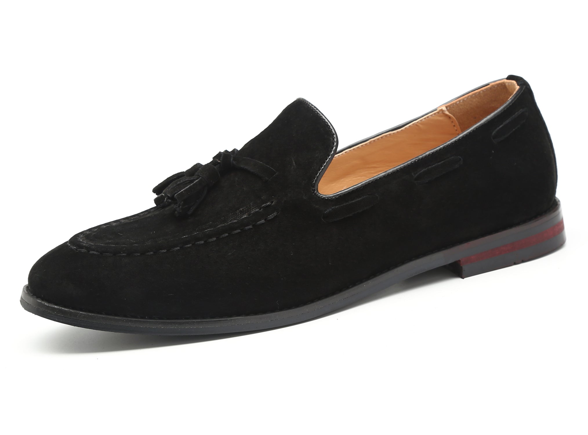 Men's Tassel Loafers Suede Flats Black Brown Tan