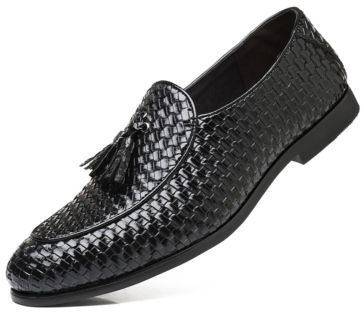 Men's Woven Tassel Loafers Black Burgundy