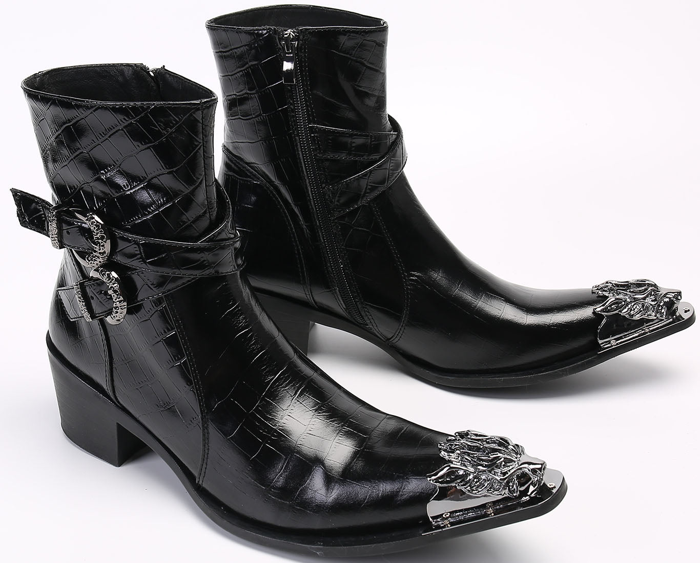 Men's Metal Tip Lion High Top Western Boots