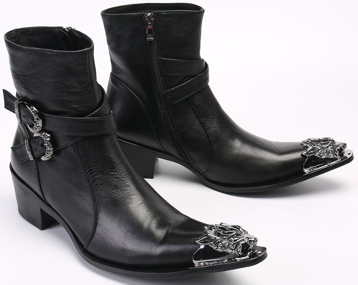 Men's Metal Tip Lion High Top Western Boots