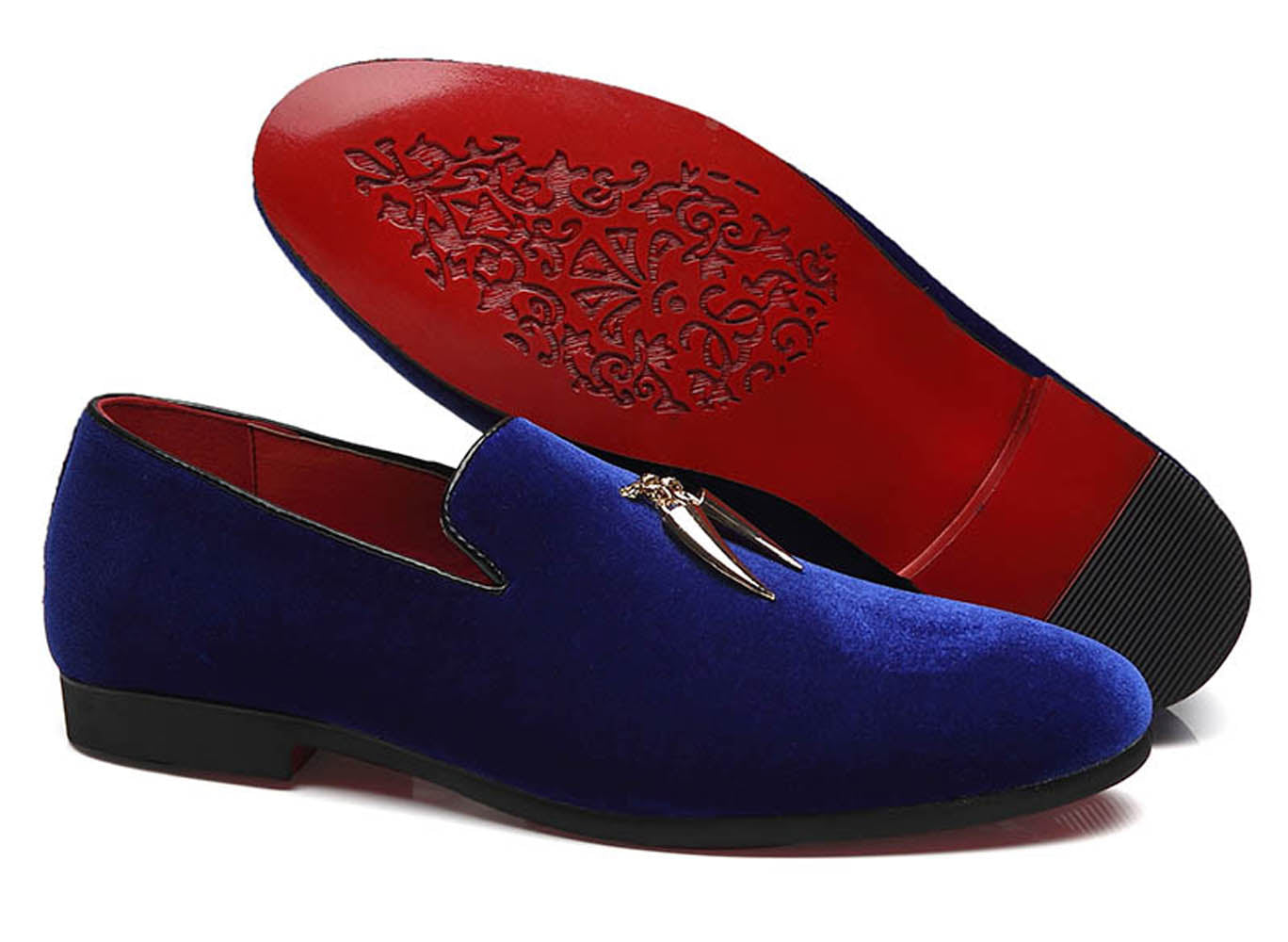 Men's Velvet Smoking Loafers Black Blue Red