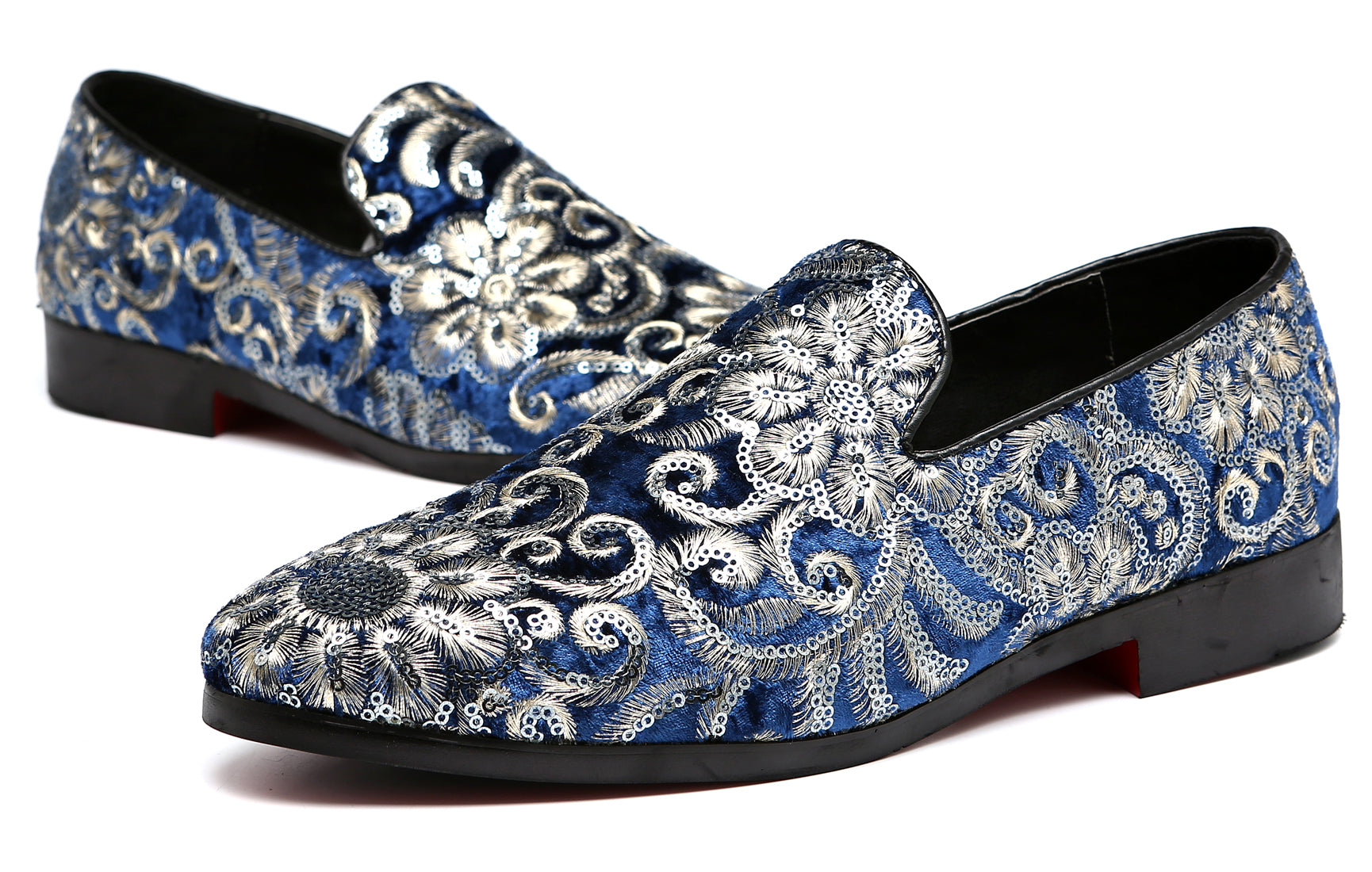 Men's Velvet Silver Stitching Smoking Loafers