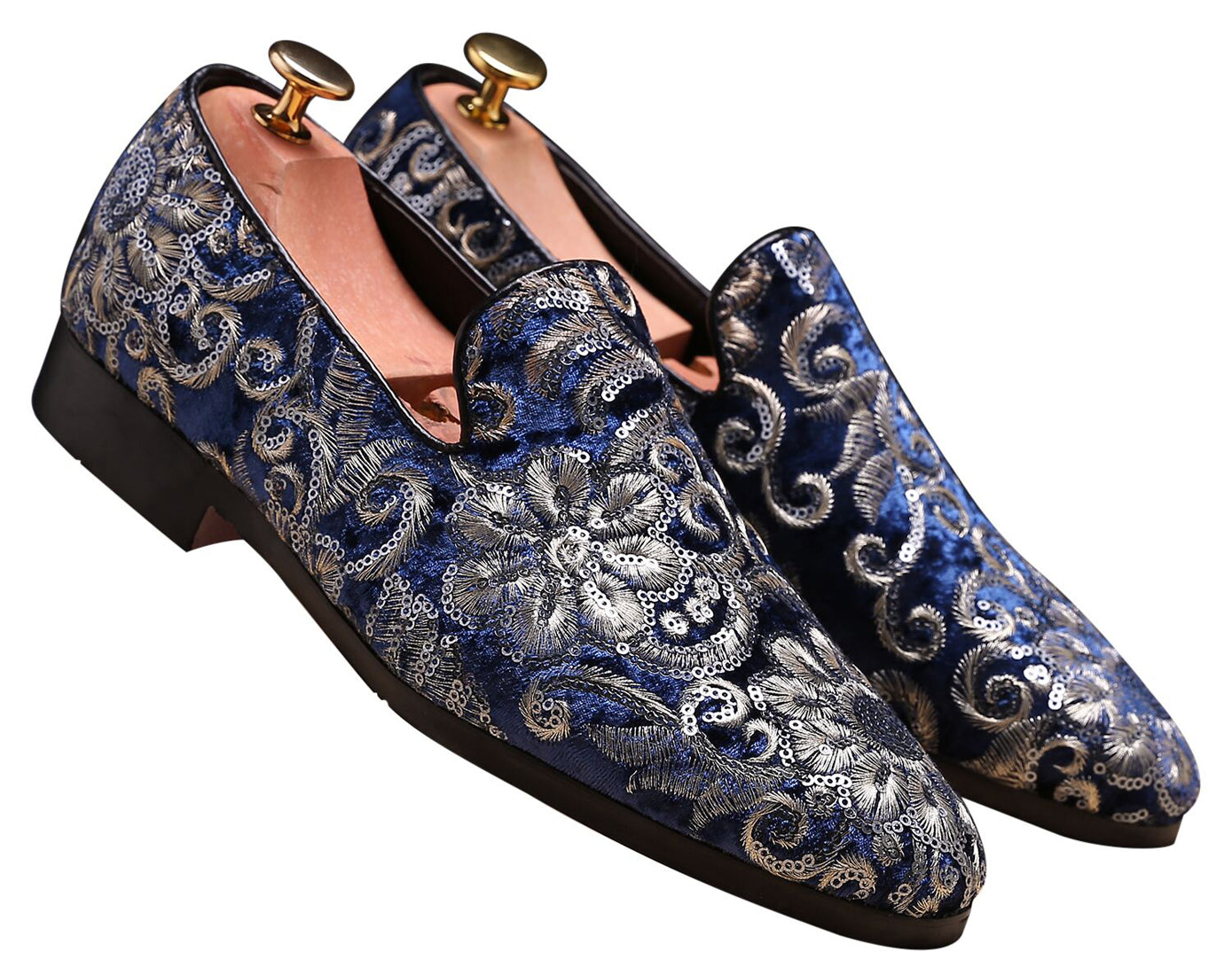 Men's Velvet Silver Stitching Smoking Loafers