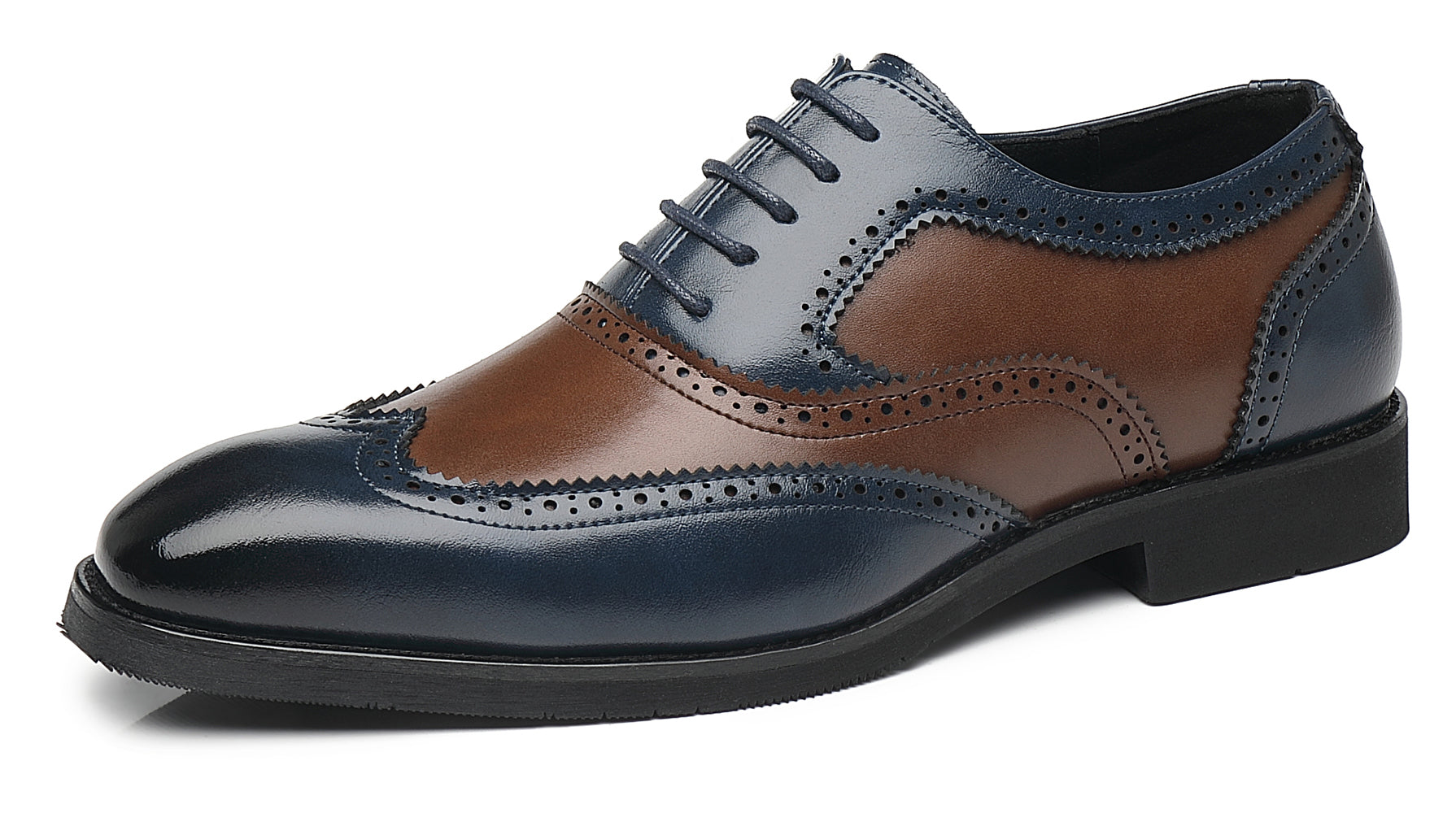 Zapatos Oxford compuestos Wingtip azul marrón para hombre