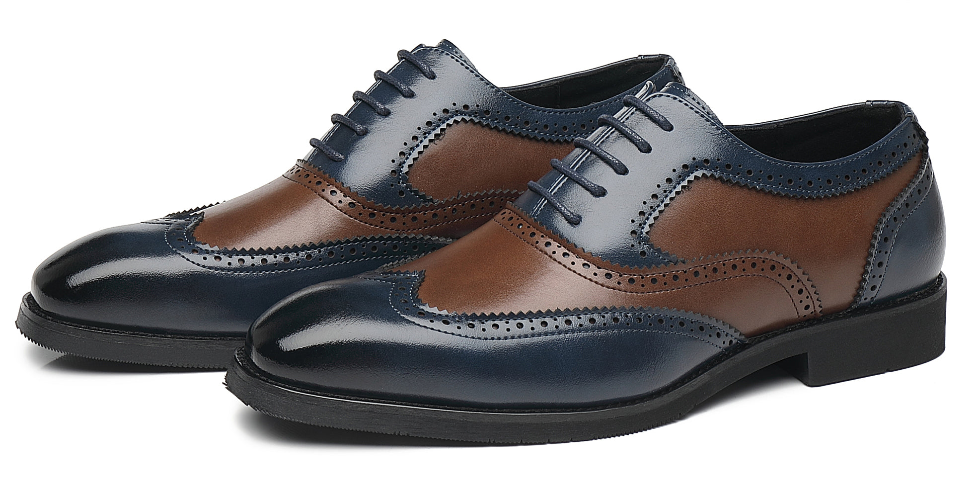 Zapatos Oxford compuestos Wingtip azul marrón para hombre