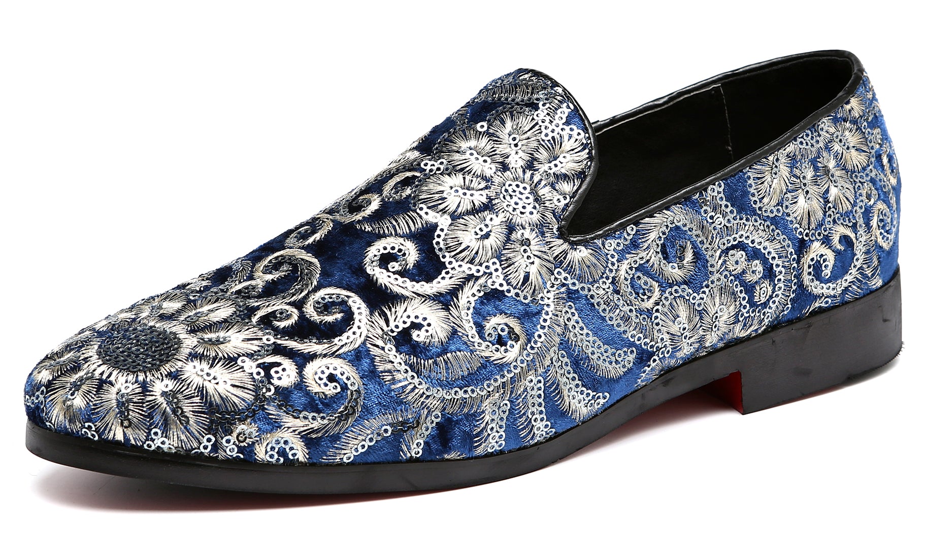 Men's Velvet Silver Stitching Smoking Loafers