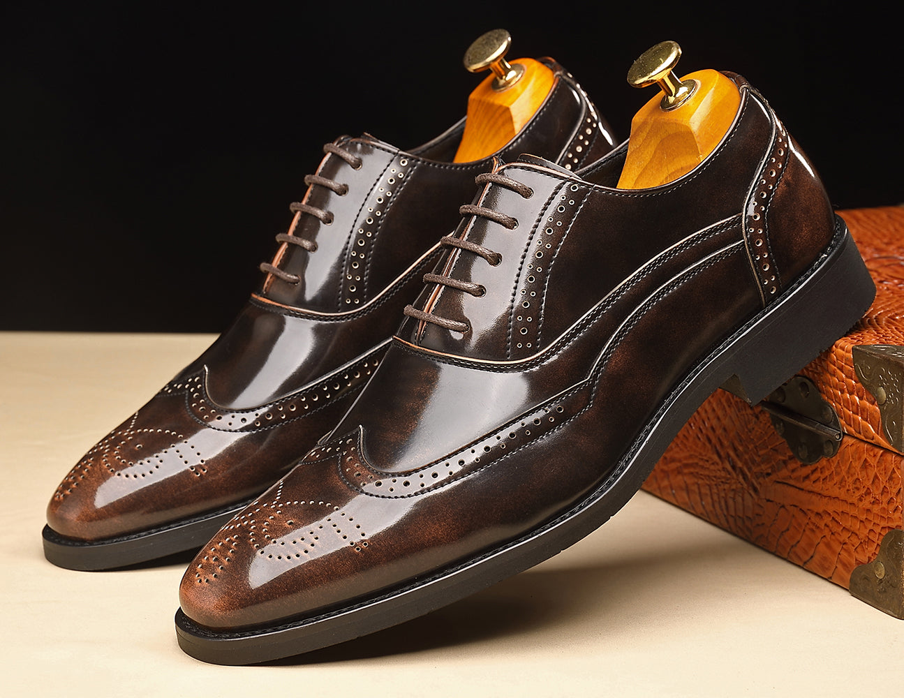 Oxfords Wingtip para hombre Negro Bronce