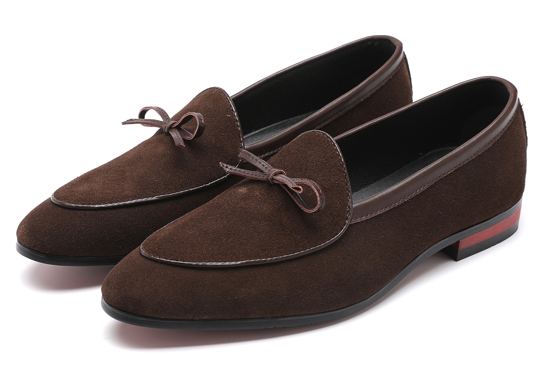 Men's Suede Bow Smoking Loafers Black Brown Tan