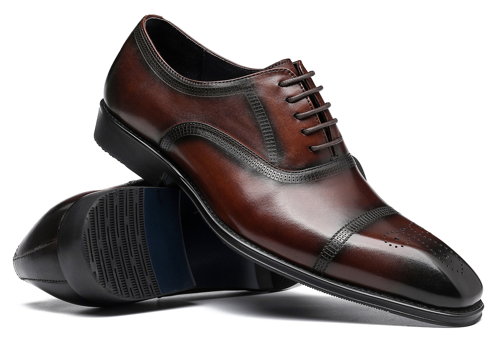 Zapatos Oxford formales de cuero con punta lisa para hombre 