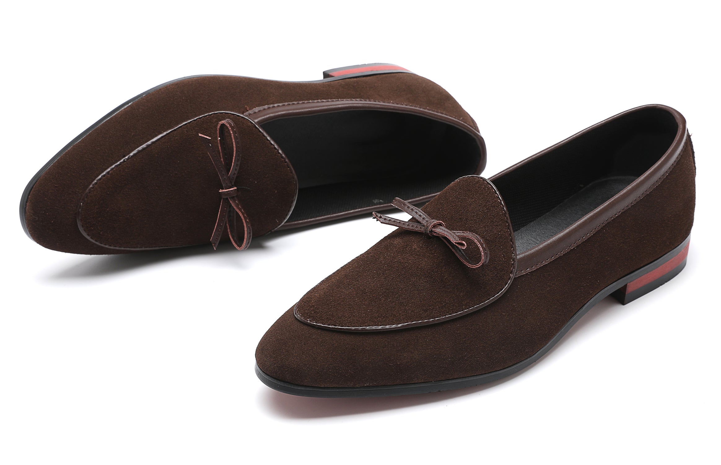 Men's Suede Bow Smoking Loafers Black Brown Tan