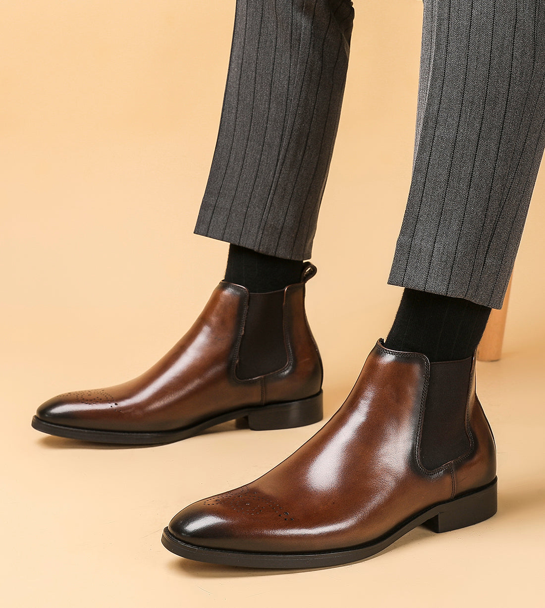 Botas Chelsea formales de vestir de cuero para hombre