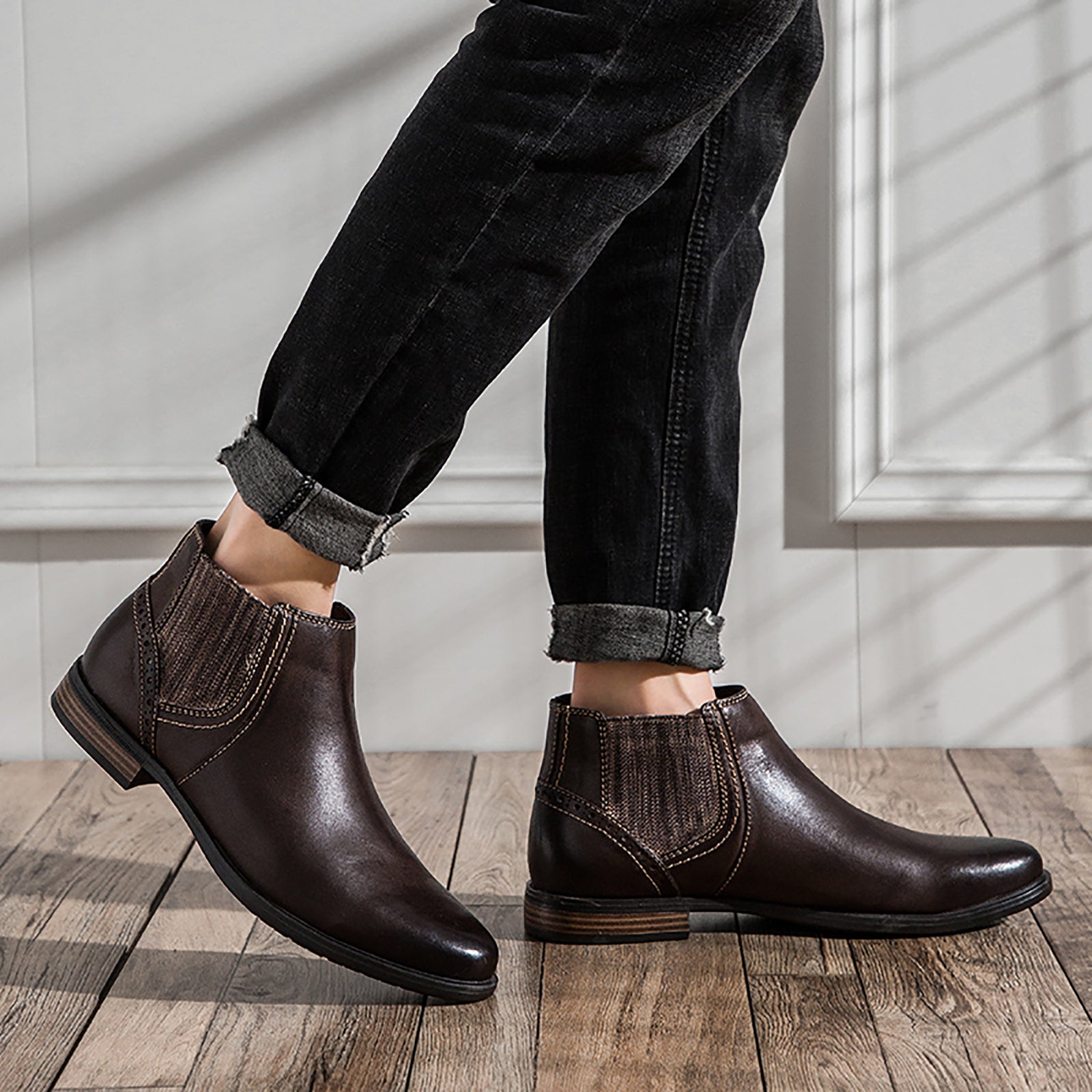 Botas Chelsea Hombre Piel Negro Marrón Bronceado 