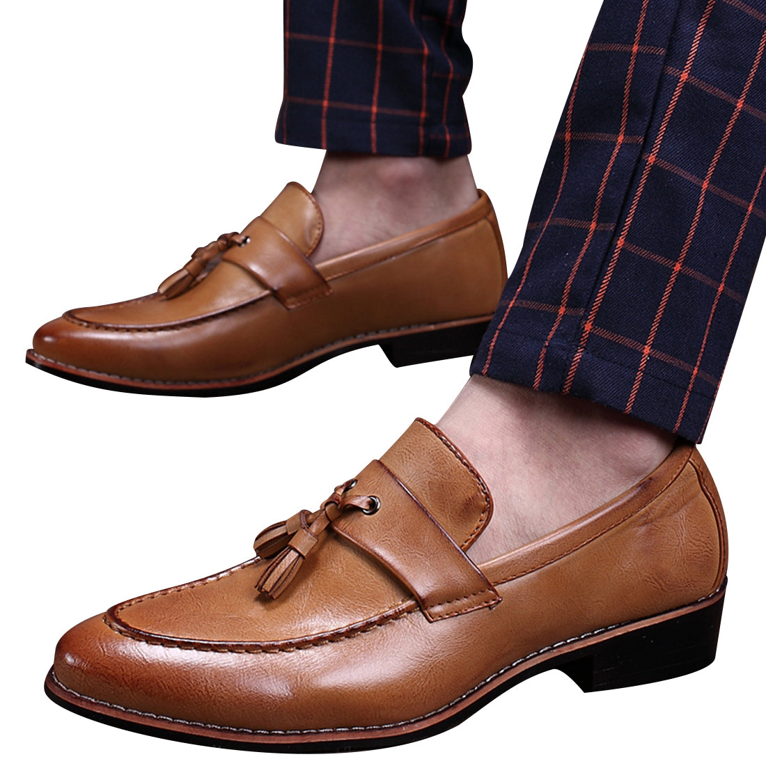 Men's Tassel Loafers Black Red Tan