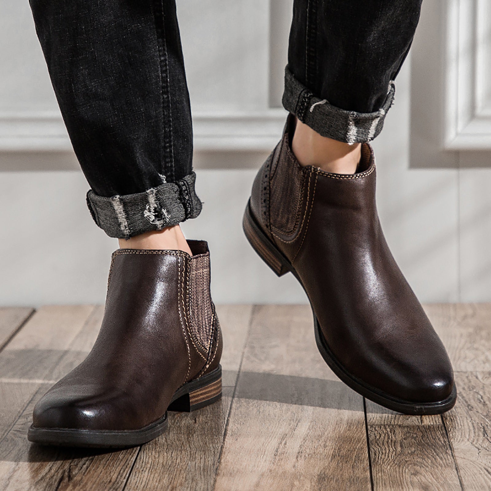 Botas Chelsea Hombre Piel Negro Marrón Bronceado 