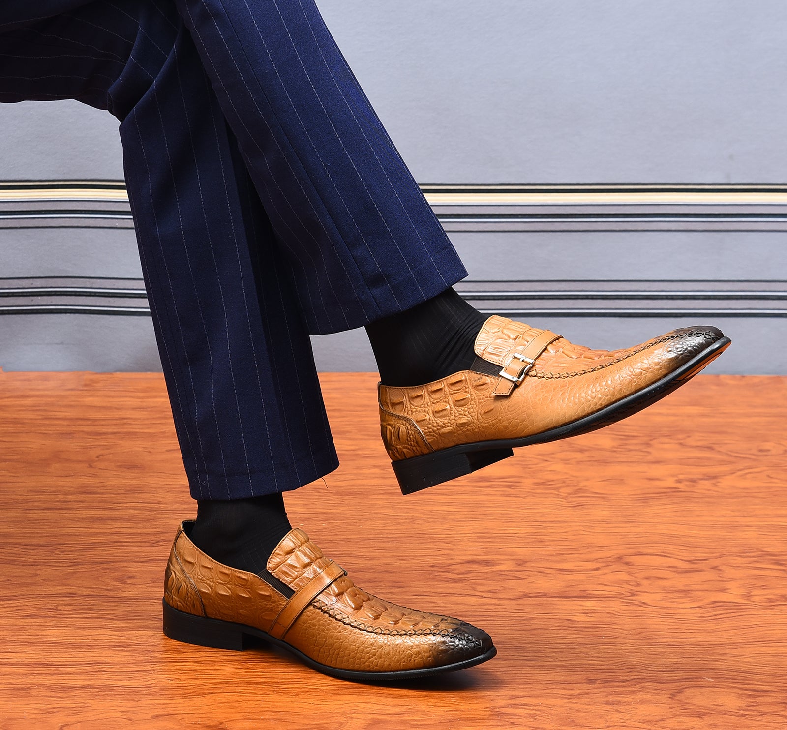 Mocasines de piel suave con correa tipo monje para hombre