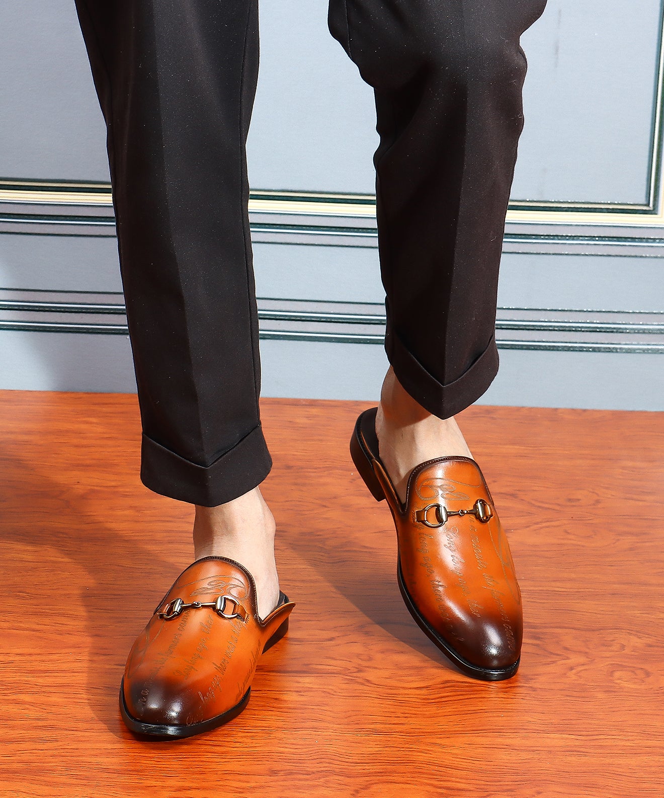 Men's Slip-On Buckle Leather Mules