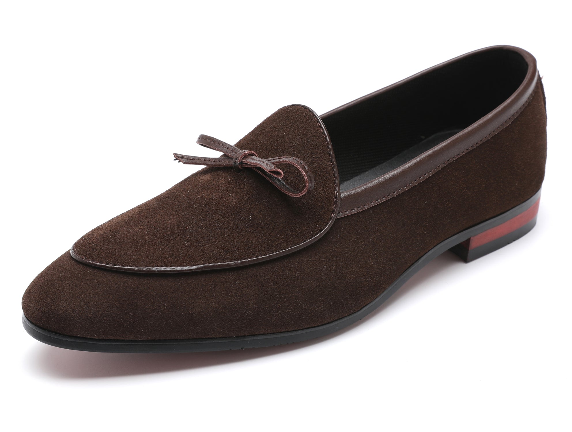 Men's Suede Bow Smoking Loafers Black Brown Tan