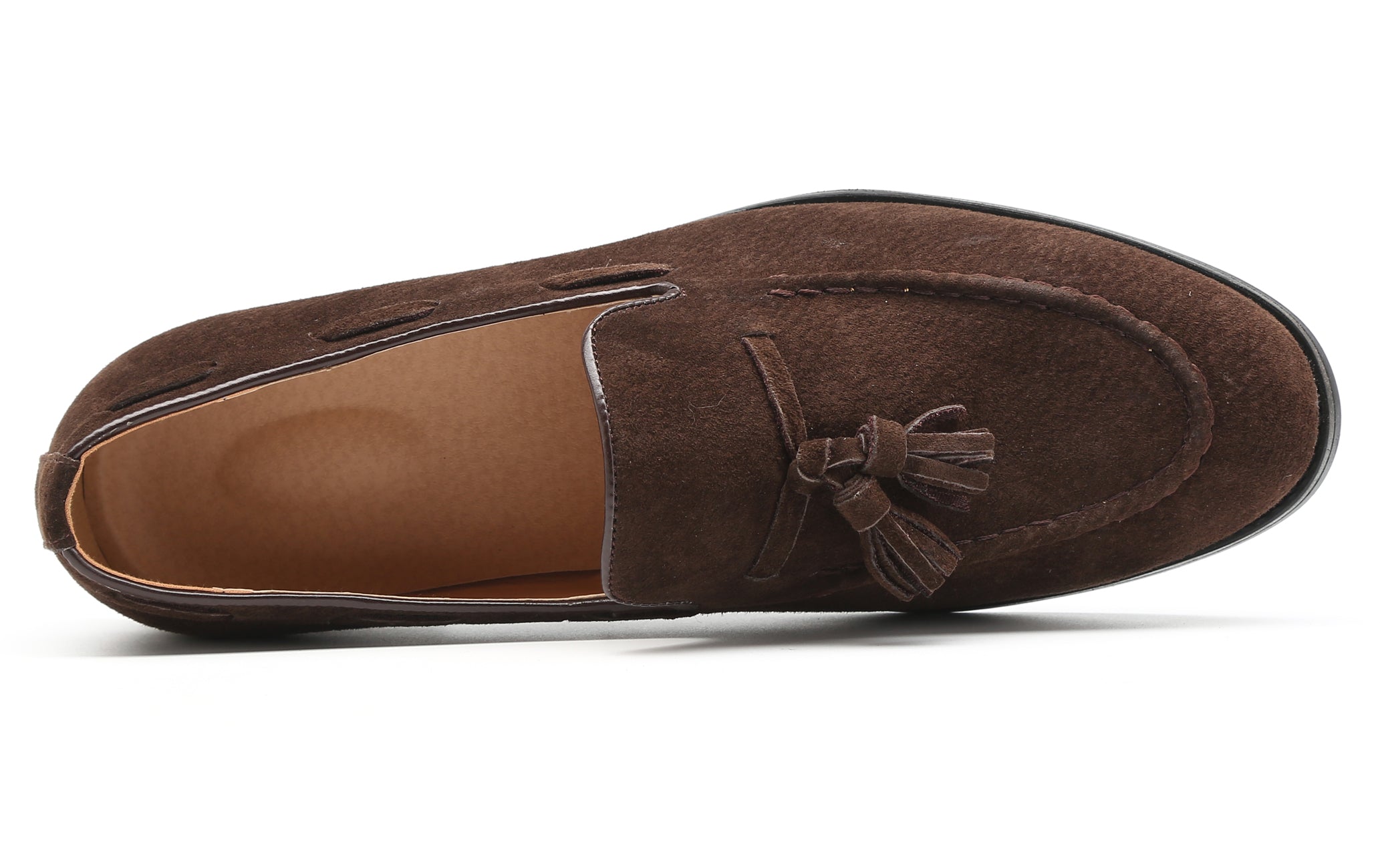 Men's Tassel Loafers Suede Flats Black Brown Tan