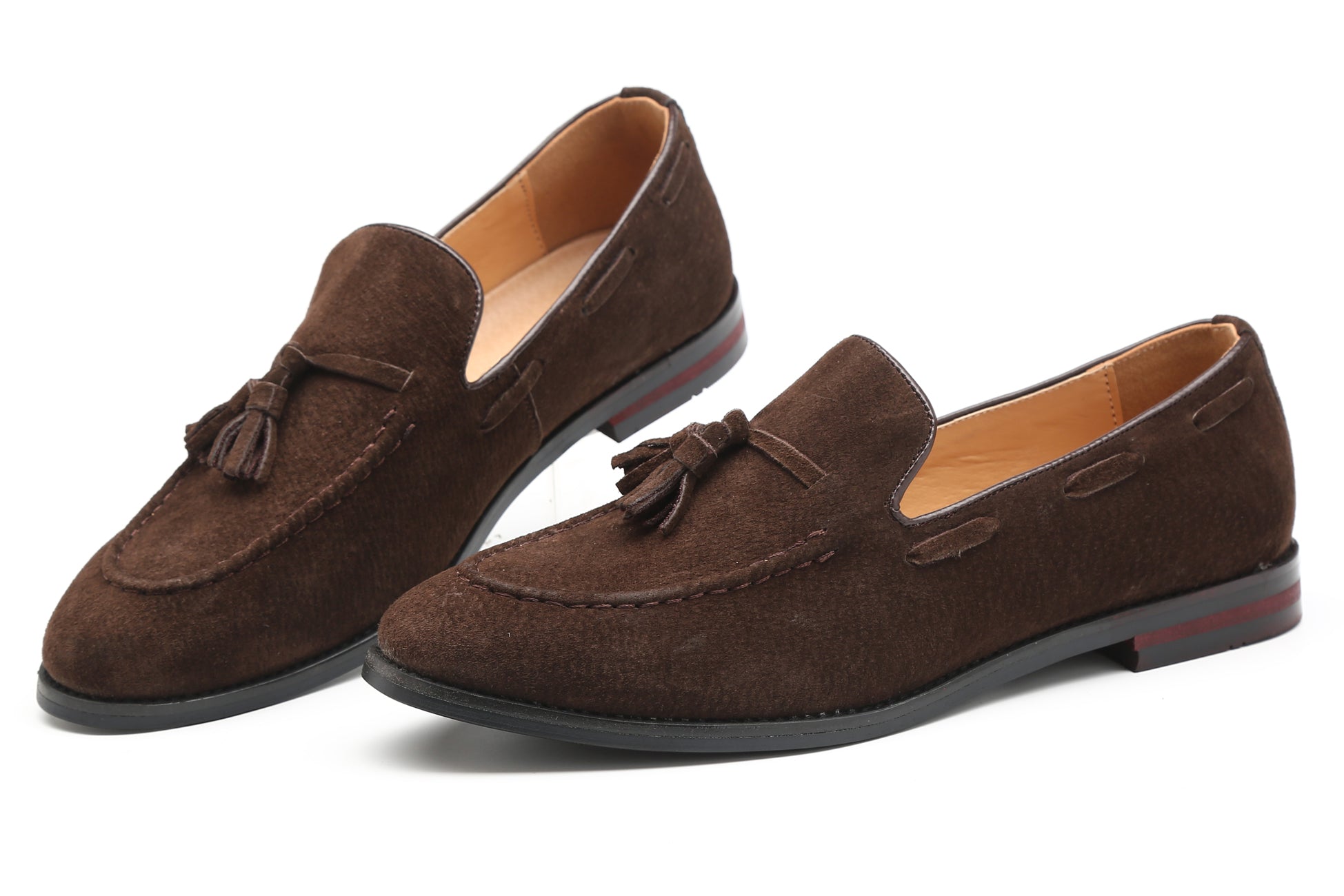 Men's Tassel Loafers Suede Flats Black Brown Tan