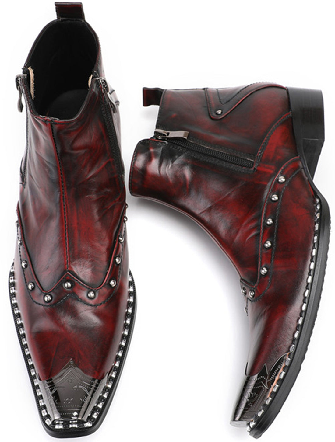 Men's Buckle Zip Metal Tip Fashion Western Boots