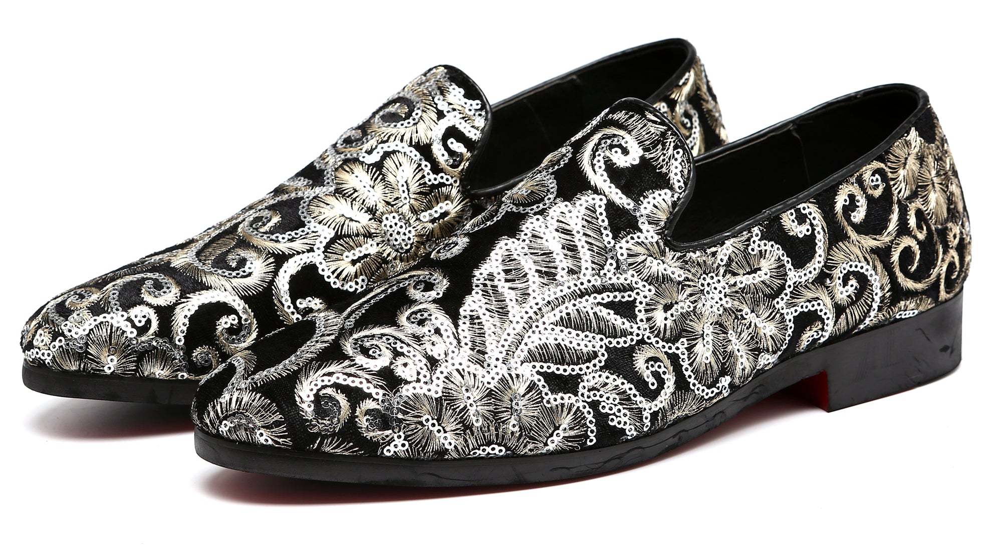 Men's Velvet Silver Stitching Smoking Loafers