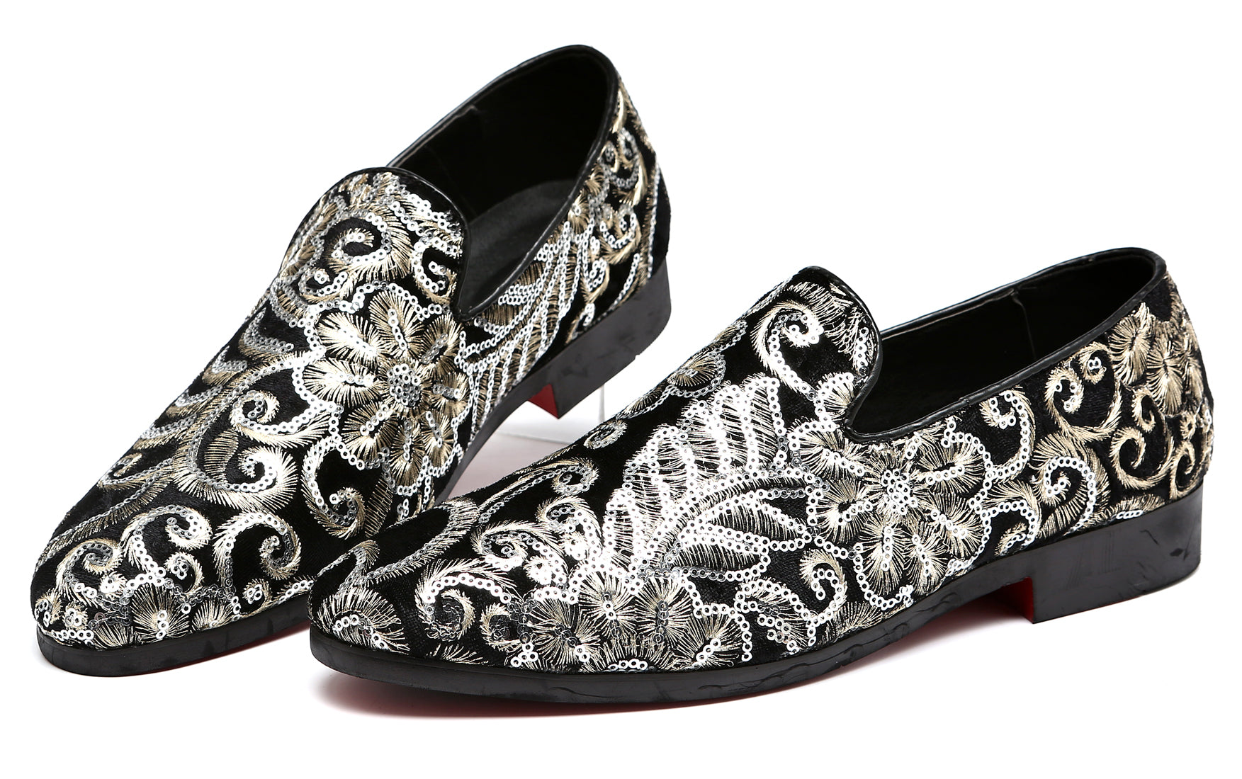 Men's Velvet Silver Stitching Smoking Loafers