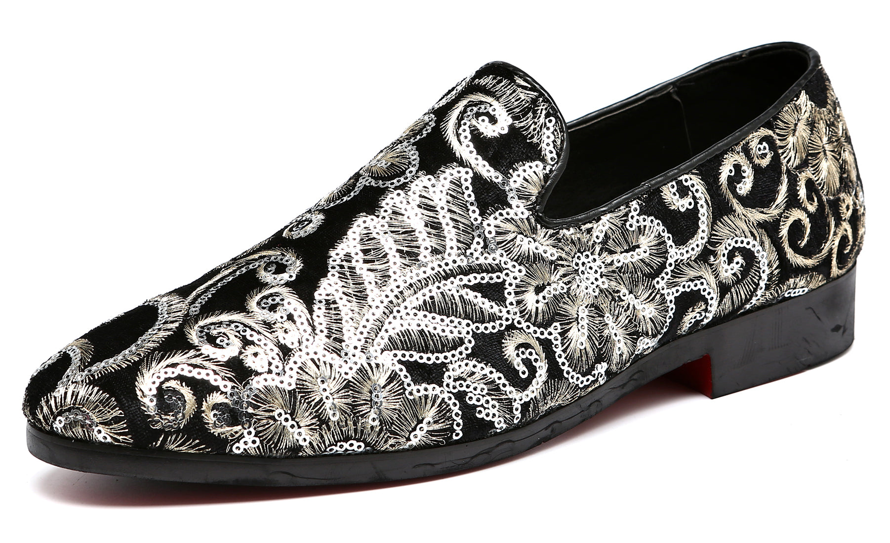 Men's Velvet Silver Stitching Smoking Loafers