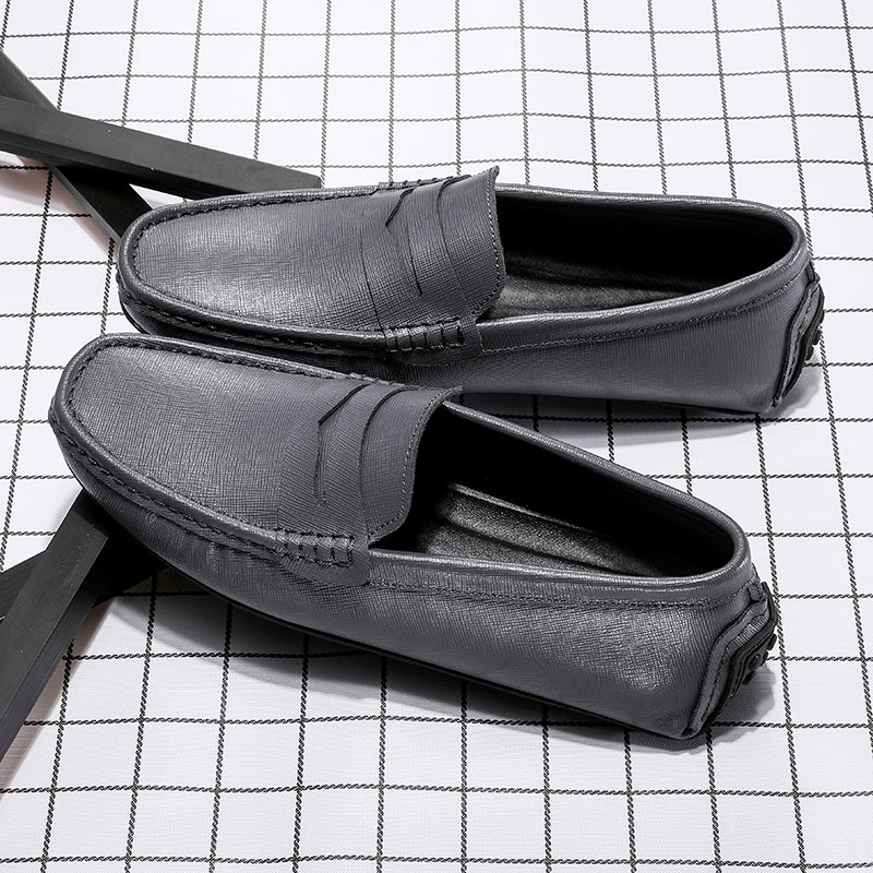 Mocasines de conducción lisos de cuero genuino para hombre