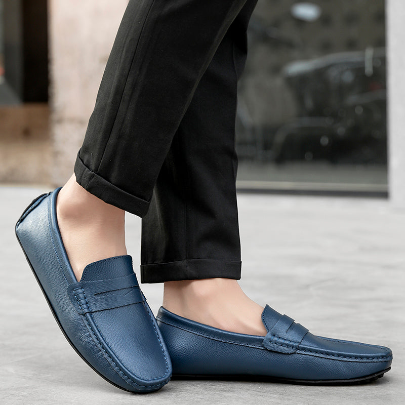 Mocasines de conducción lisos de cuero genuino para hombre