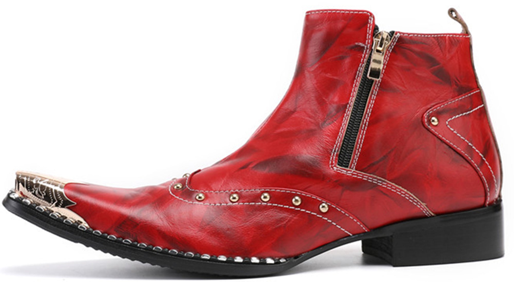 Men's Buckle Zip Metal Tip Fashion Western Boots