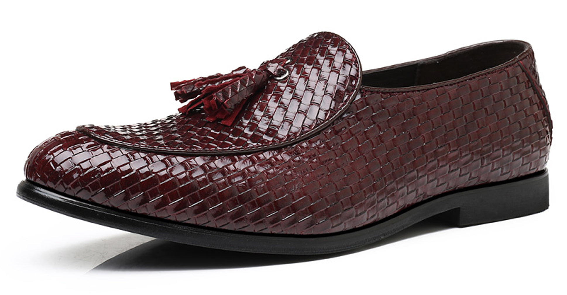 Men's Woven Tassel Loafers Black Burgundy